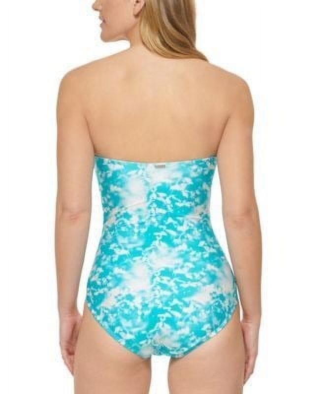 Calvin Klein TROPICAL WATERSize Printed V-Notch Bandeau One-Piece Sizewimsuit, USize 18