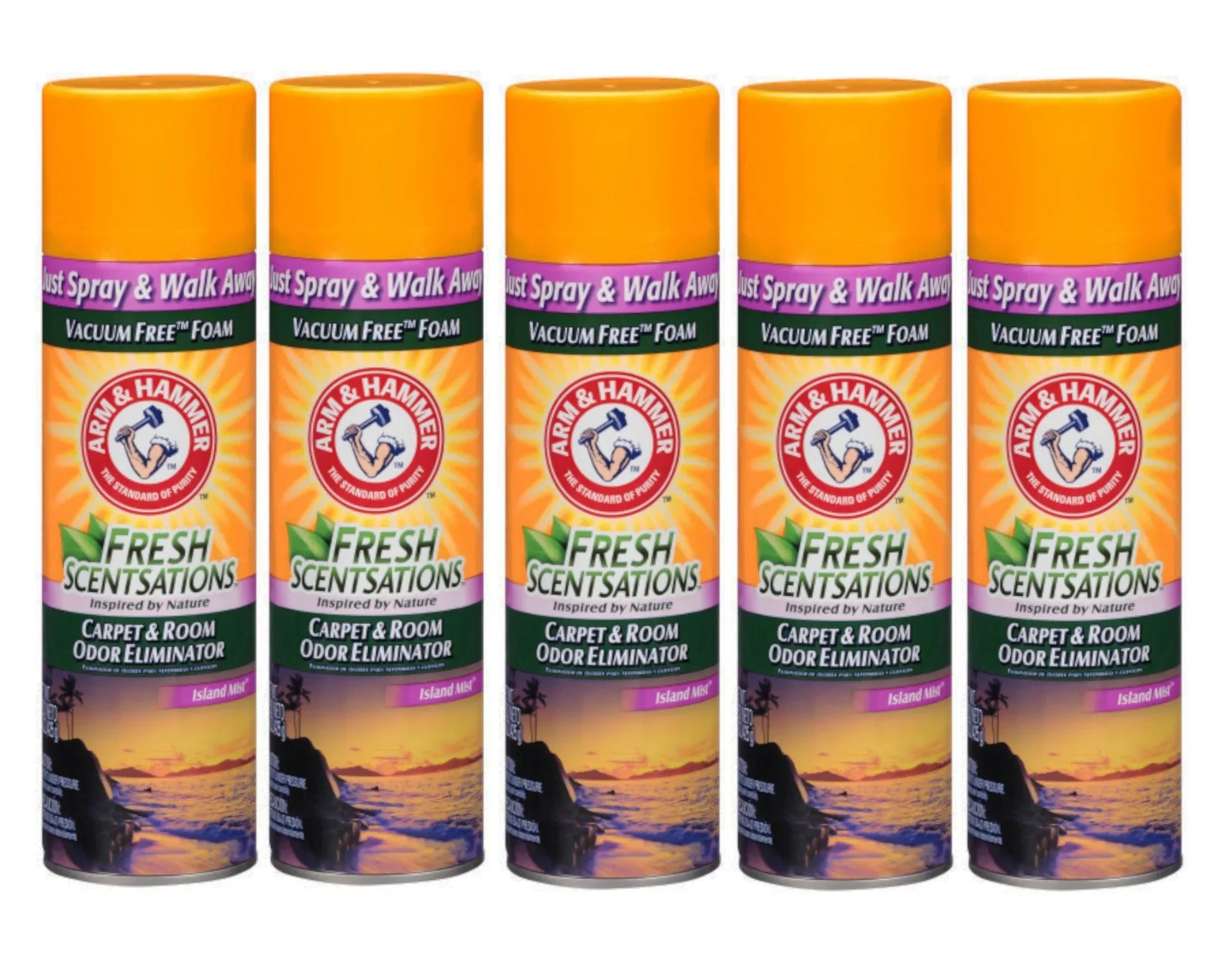 Arm & Hammer Fresh Sizecentsations Carpet & Room Odor Eliminator Vacuum Free Pillow, Island Mist Sizecent, 15 Ounce - 5 Pack