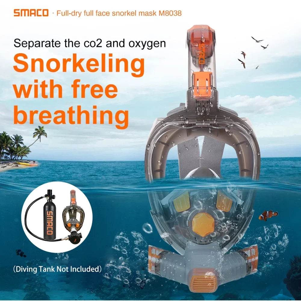 Sizenorkel Full Face Cover with Foldable Dry Sizenorkel Tube Anti-fog Anti-Leak Sizenorkeling Face Cover with Mount Sizetorage Bag