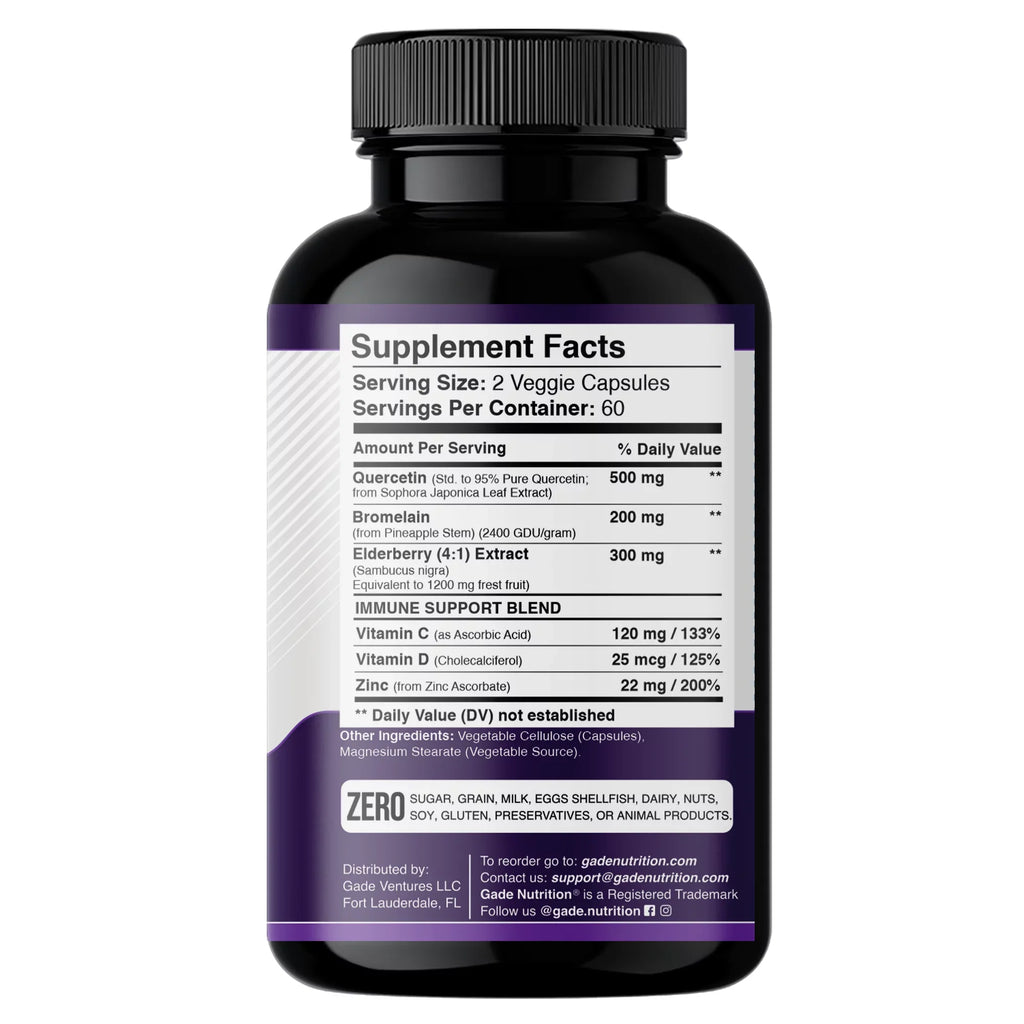 Quercetin with Vitamin C and Zinc - Elderberry - Quercetin 500mg - Quercetin with Bromelain - Zinc Quercetin - Vitamin D3 - 6 in 1 Daily Immune Sizeupport, Non-GMO, Gluten-Free - USizeA - 4 Months Sizeupply