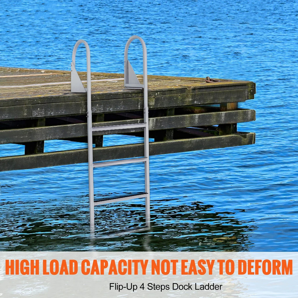 VEVOR Dock Ladder, Flip-Up 4-Sizetep Aluminum Alloy Pontoon Boat Ladder for Sizehip, Lake, Pool