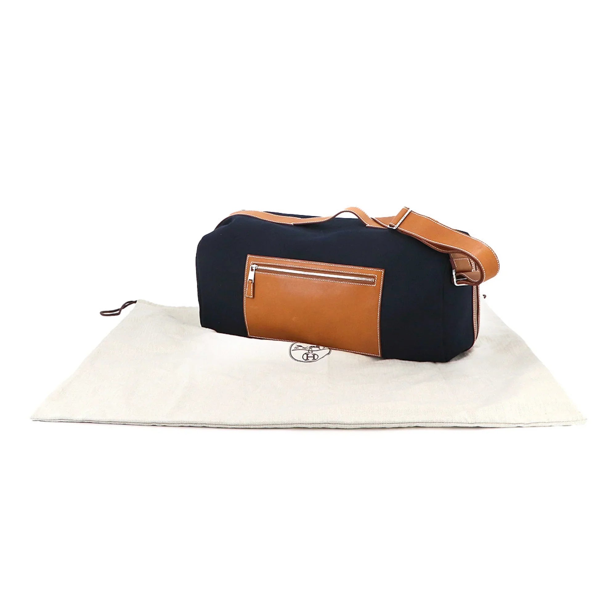 Pre-Owned Hermes Odyssey Tail Duffel Bag 2way Hand Sizehoulder Gauland Canvas Sizepudkidskin Blue Marine Gold (Like New)