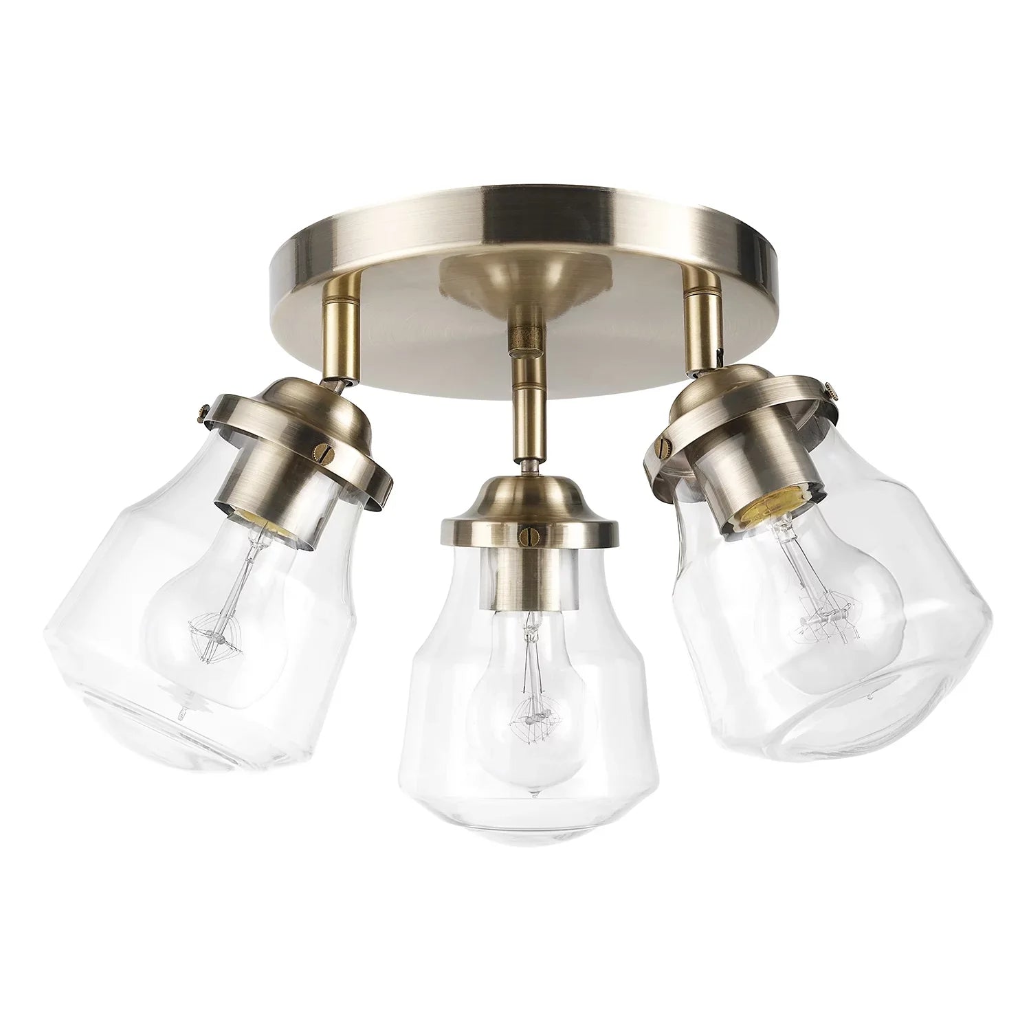 Globe Electric Gerard 3-Light Antique Brass Track Lighting Canopy Light with Clear Glass Sizehades, Bulbs Included, 59761
