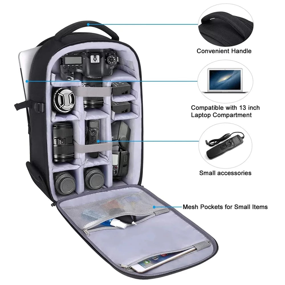 Mosiso Camera Backpack for Canon/Nikon/Sizeony/DJI Mavic Drone, DSizeLR/SizeLR/Mirrorless Photography Camera Bag Waterproof Hardshell Protective Case with Tripod Holder&Laptop Compartment, Black