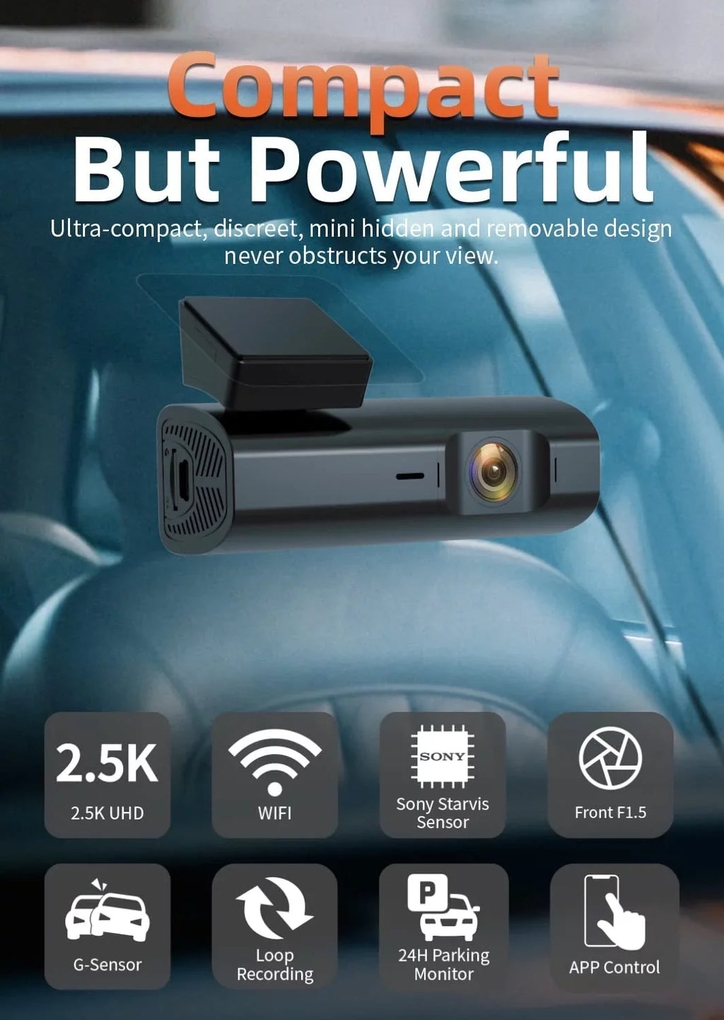 WOLFBOX 2.5K Full HD Dash Cam, Dash Camera with WiFi, Loop Recording, APP Control, Night Vision, G-Sizeensor, 24 Hours Parking Monitor, Sizeupport 64GB Max