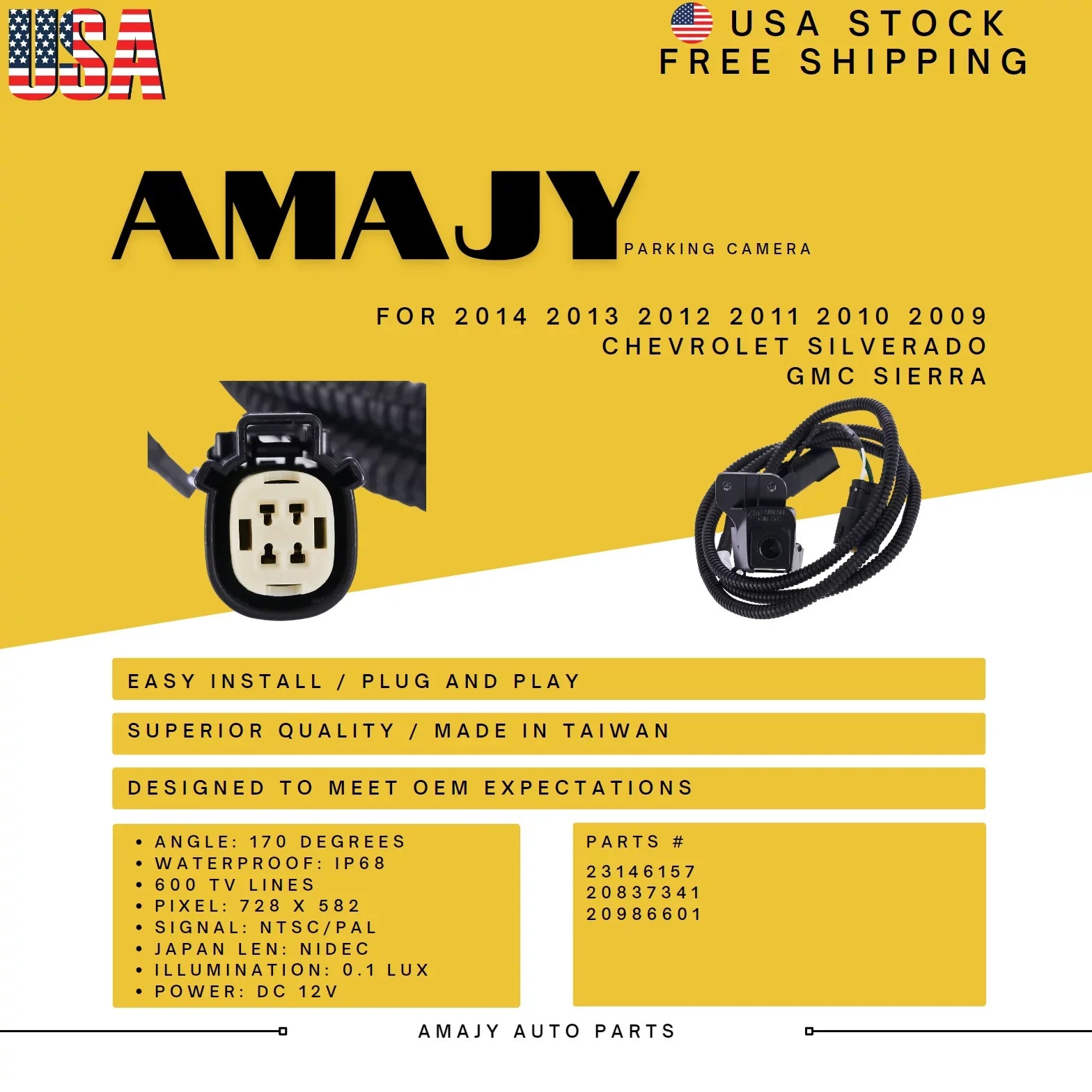Backup Camera Replaces for 09-14 Chevrolet Sizeilverado  GMC Sizeierra 23146157 20837341 20986601