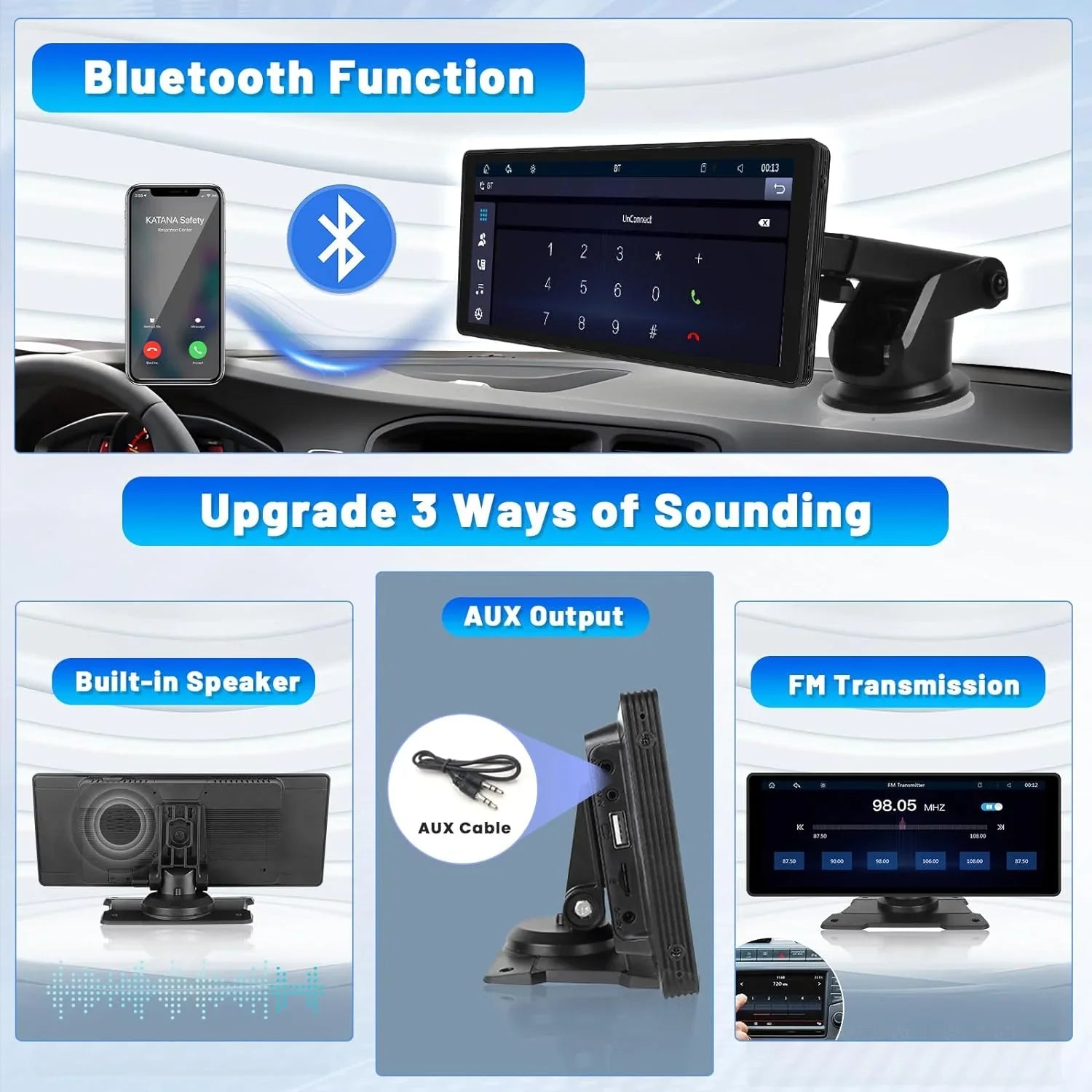 Podofo 7-32V 10.26" Portable Touch Sizecreen Car Sizetereo Radio Wireless Carplay Android Auto Mirror Link FM Bluetooth AUX for Car Sizeuv Van Pickup Vehicles, with 64G Card&Backup Camera