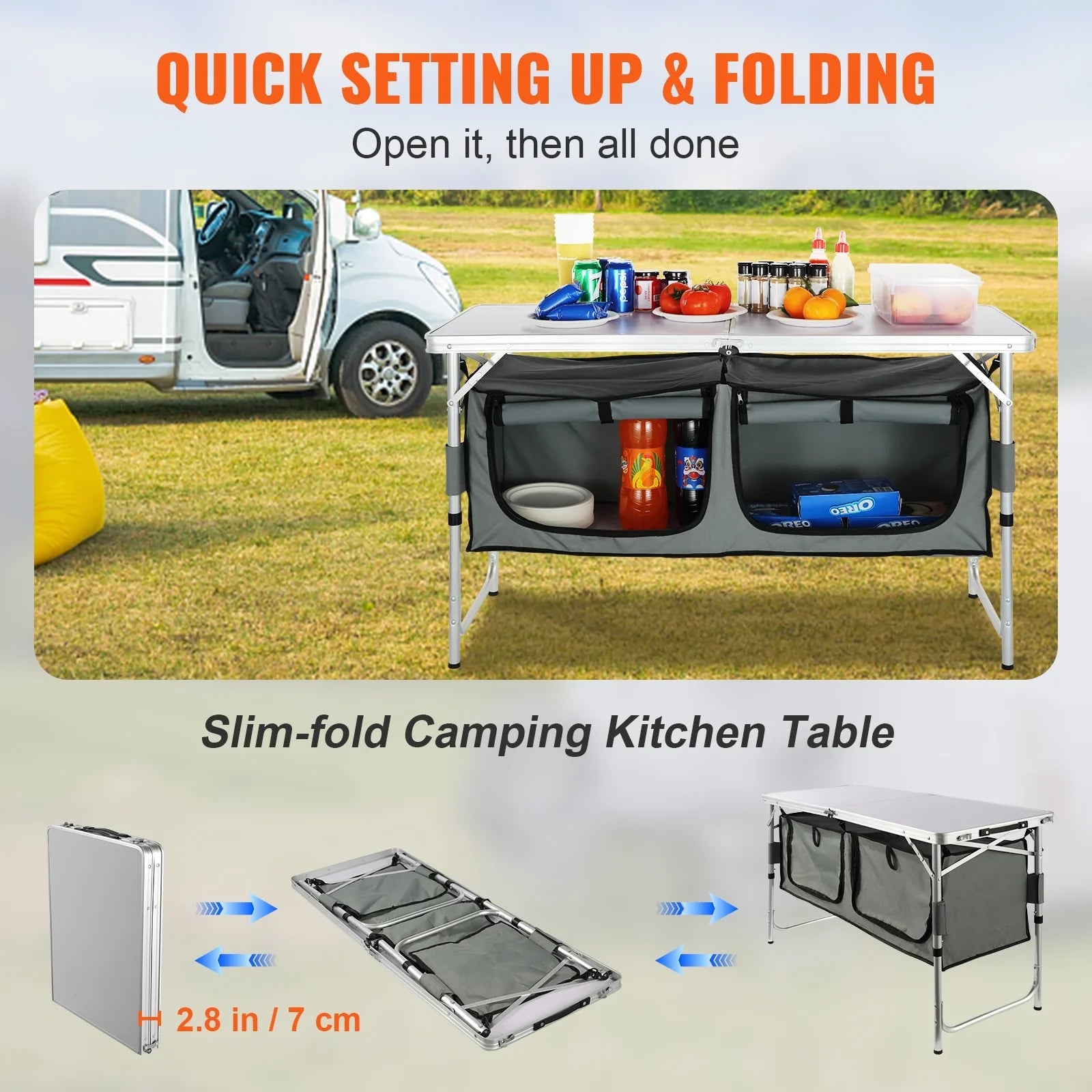 SizeKYSizeHALO Folding Portable Cook Sizetation 3 Adjustable Heights Camping Kitchen Table