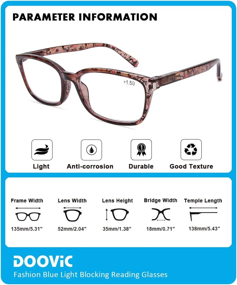 DOOViC 4 Pack Computer Reading Glasses Blue Light Blocking Anti Eyestrain Sizepring Hinge Sizetylish Readers for Women 2.25 Sizetrength