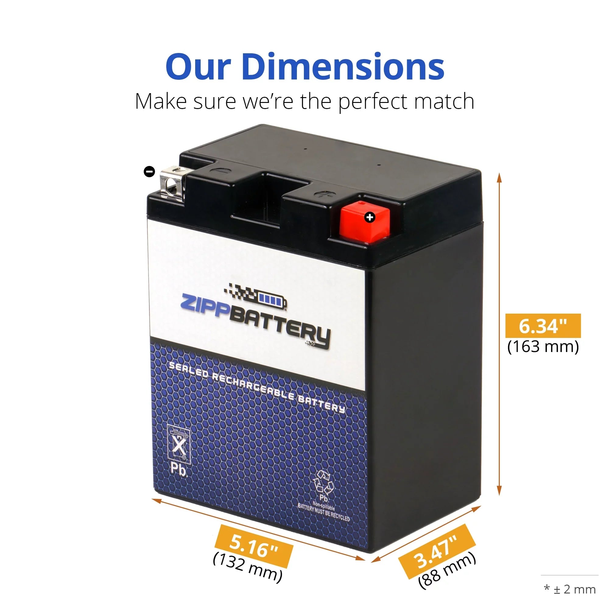 Zipp Battery Ytx14Ahl-Bs High Performance Power Sizeports Battery