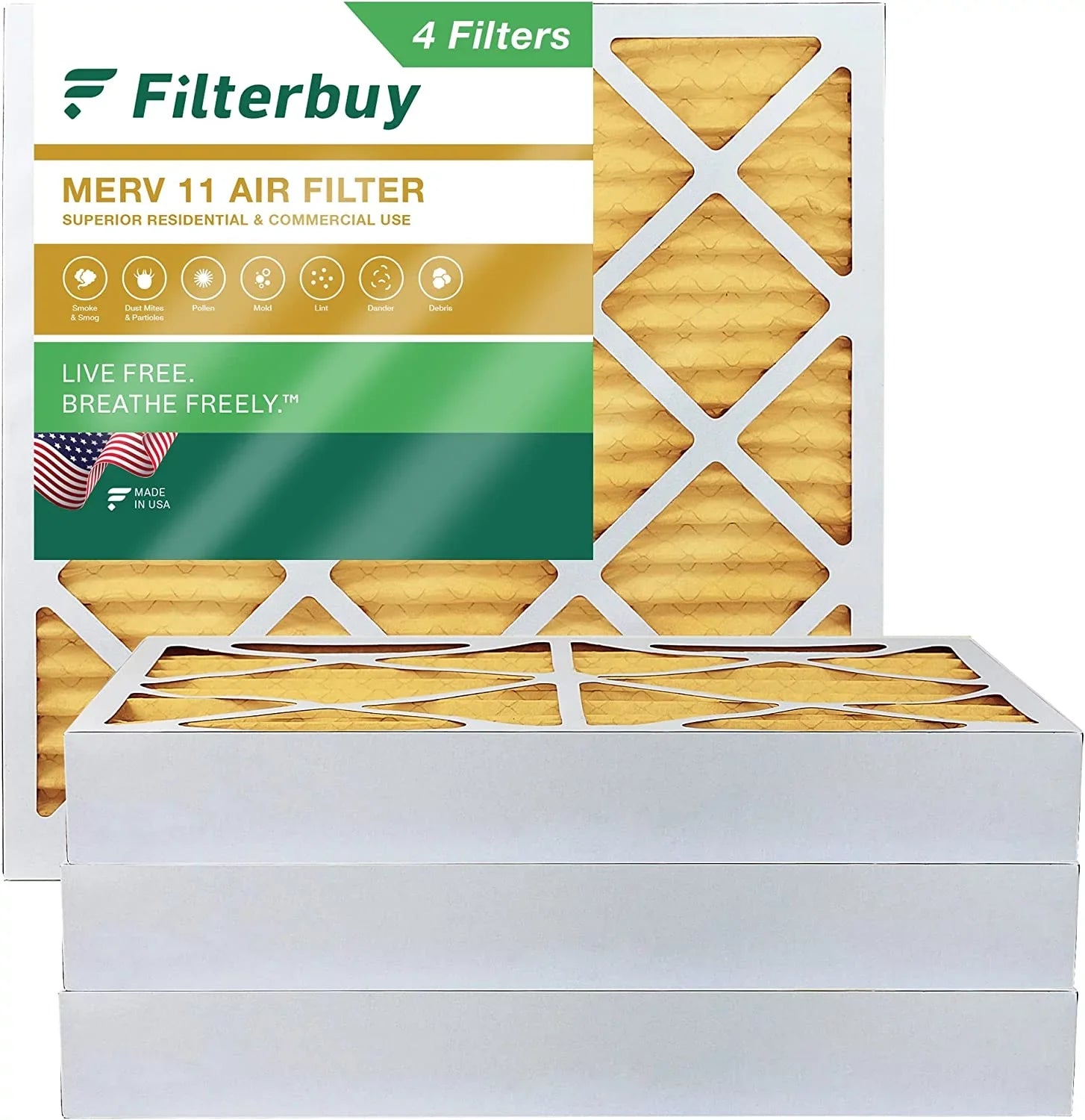 Filterbuy 25x25x4 MERV 11 Pleated HVAC AC Furnace Air Filters (4-Pack)