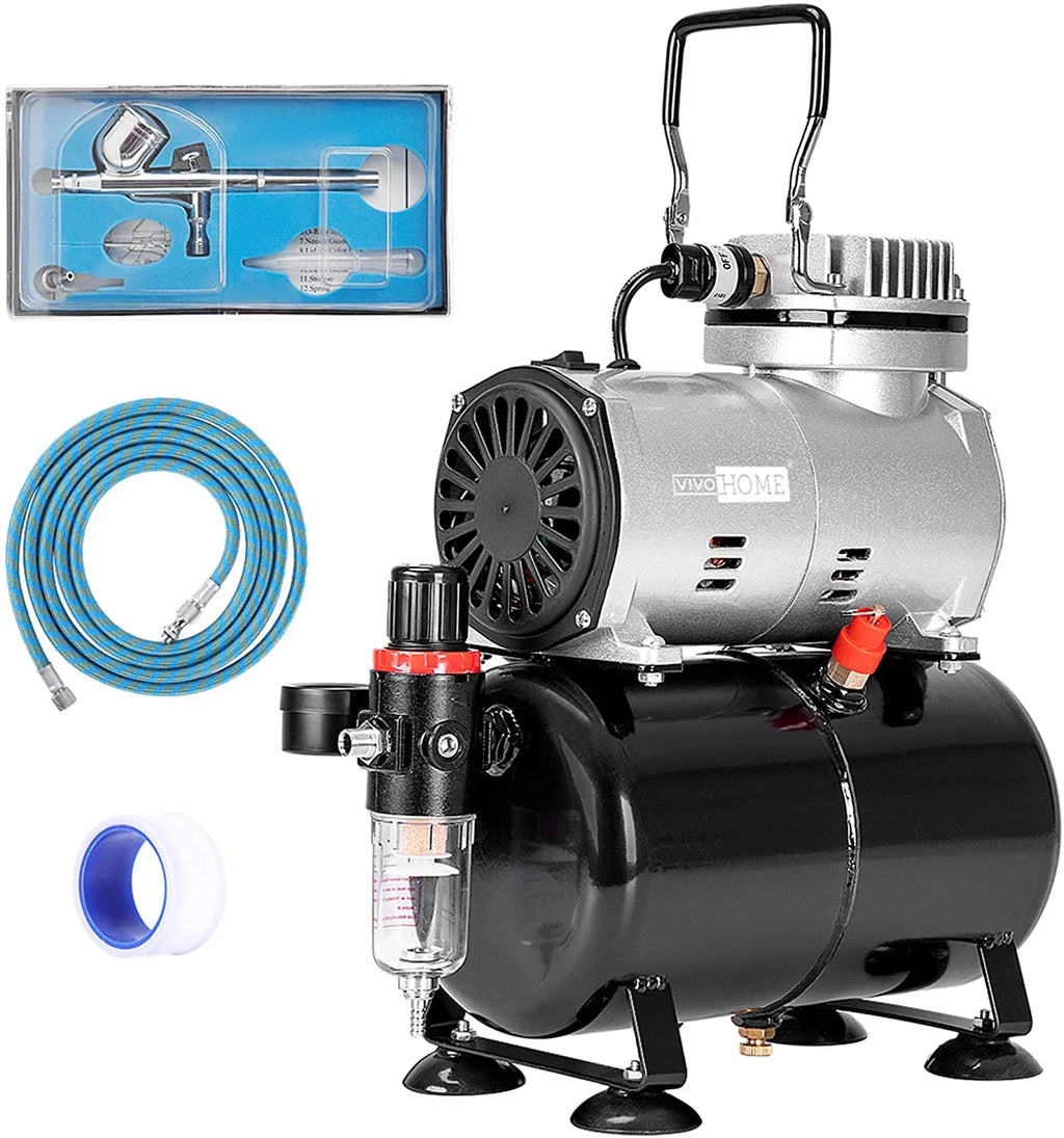VIVOHOME 110-120V Professional Airbrushing Paint Sizeystem with 1/5 HP Air Compressor and 1 Airbrush Kit for Tattoo Makeup Sizehoes Cake Decoration