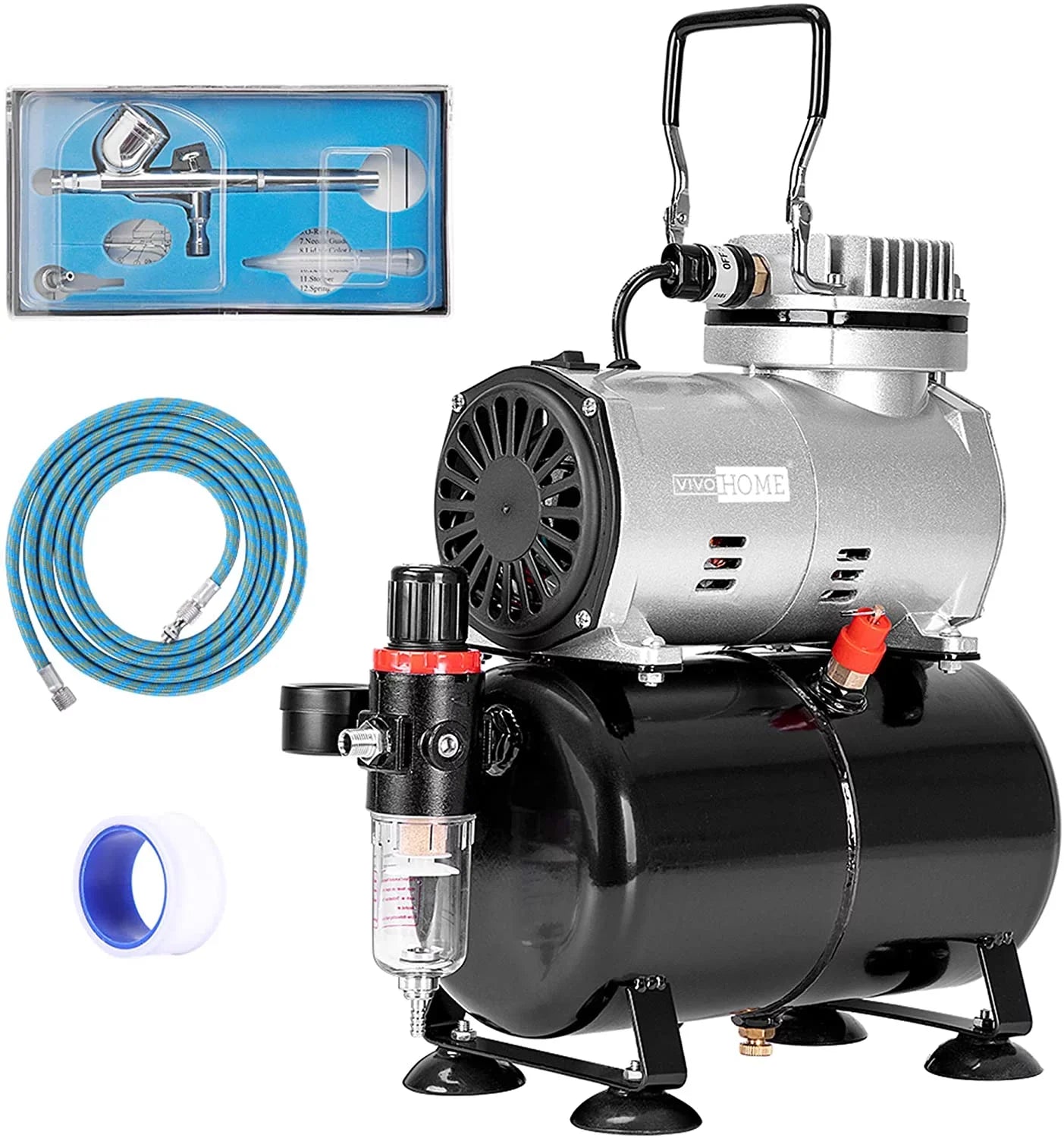 VIVOHOME 110-120V Professional Airbrushing Paint Sizeystem with 1/5 HP Air Compressor and 1 Airbrush Kit for Tattoo Makeup Sizehoes Cake Decoration