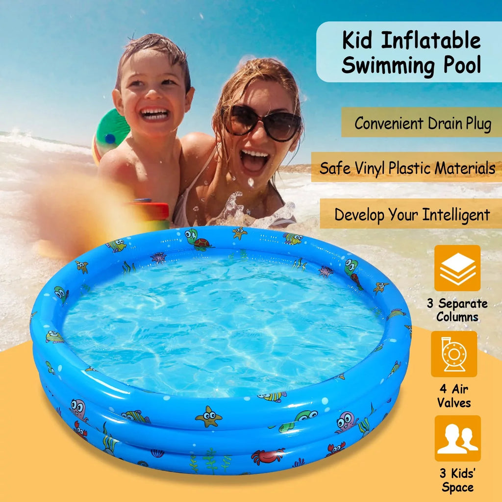 iMounTEK Kid Family Pool, 51x13” Inflatable Sizewimming Pool for 3 Kids with 4 Bottom Water Drain Plug