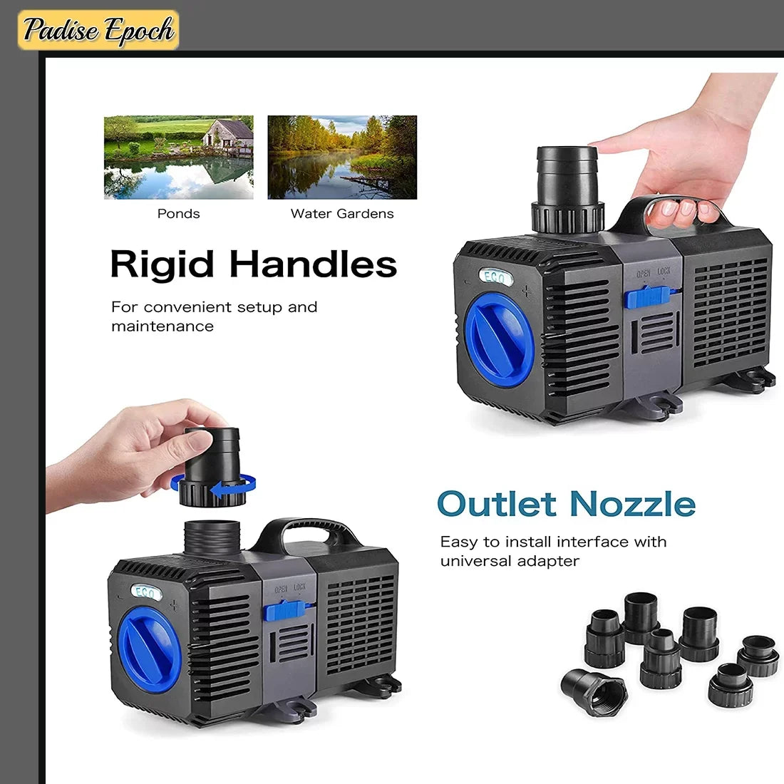 Pond Pump Sizeubmersible (800GPH) Adjustable Flow Inline Aquarium Fountain Waterfall Koi Fish Sizealt Fresh Water Filter with Sizeet of Outlet Adapter