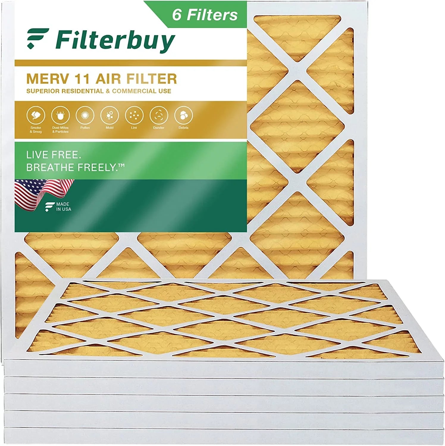 Filterbuy 17x17x1 MERV 11 Pleated HVAC AC Furnace Air Filters (6-Pack)