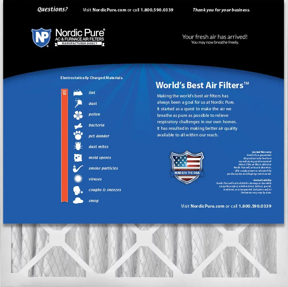 Nordic Pure 20x20x4 (3 5/8) Pleated MERV 15 Air Filters 2 Pack