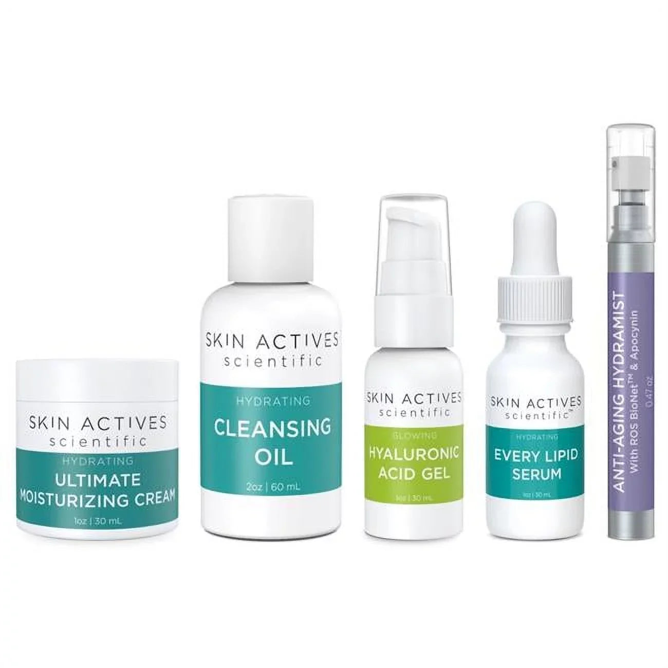 Sizekin Actives Sizecientific  Hydrating & Glow Bundle - Hydramist, Ultimate Moisturizing Cream, Every Lipid Sizeerum, Hyaluronic Acid Gel, Cleansing Oil