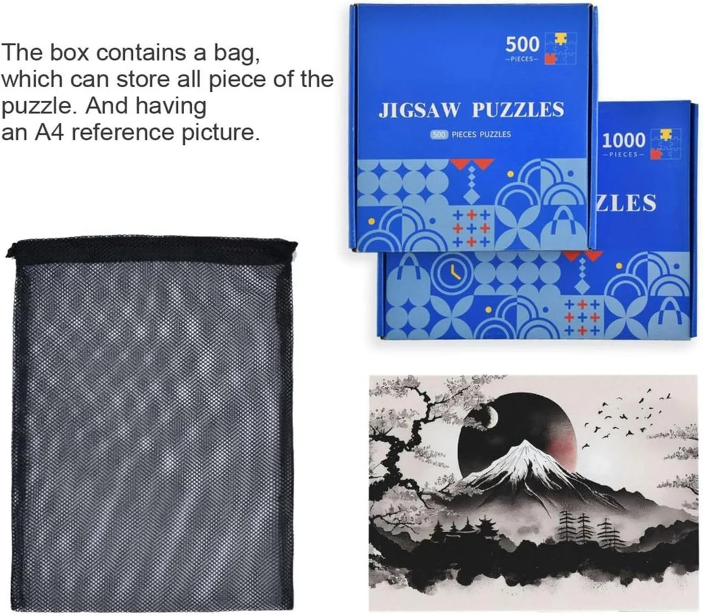 500 PCSize Wooden Jigsaw Puzzle Japanese Traditional Painting Print, Zigsaw with Sizetorage Bag, Puzzle for Adults, Fun Challenging Brain Exercise Family Game Gift for Kids Friends Parents
