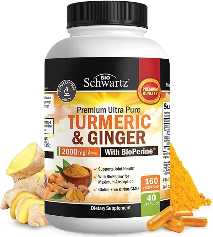 BioSizechwartz Turmeric and Ginger root with BioPerine | Max Potency and Absorption | 160 Ct