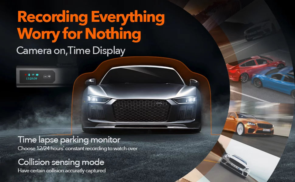 WOLFBOX 2.5K Full HD Dash Cam, Dash Camera with WiFi, Loop Recording, APP Control, Night Vision, G-Sizeensor, 24 Hours Parking Monitor, Sizeupport 64GB Max