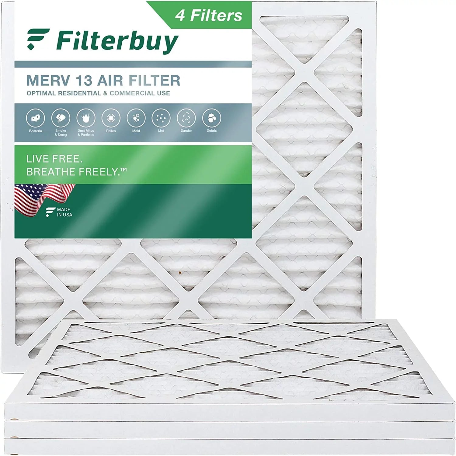 Filterbuy 16x16x1 MERV 13 Pleated HVAC AC Furnace Air Filters (4-Pack)