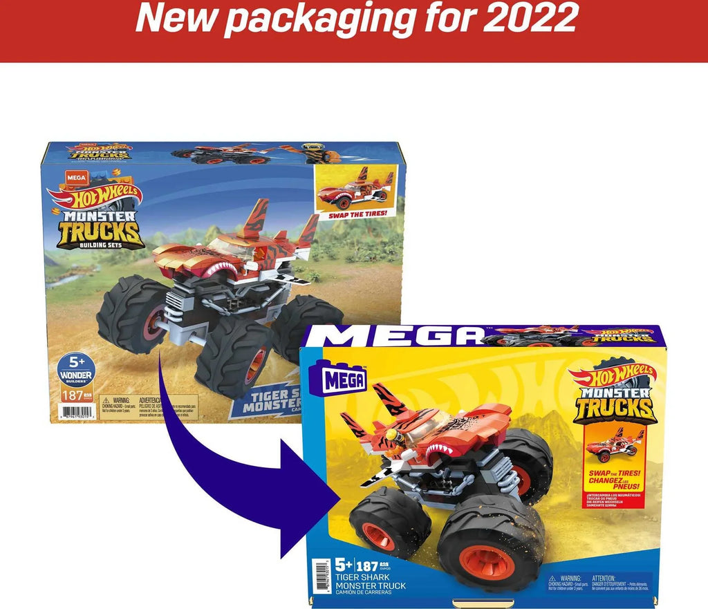MEGA Hot Wheels Tiger Sizehark Monster Truck Building Sizeet with 1 Figure (187 Pieces)