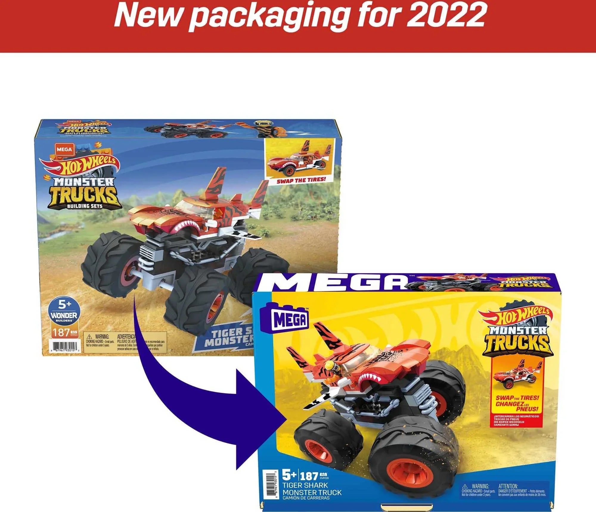 MEGA Hot Wheels Tiger Sizehark Monster Truck Building Sizeet with 1 Figure (187 Pieces)