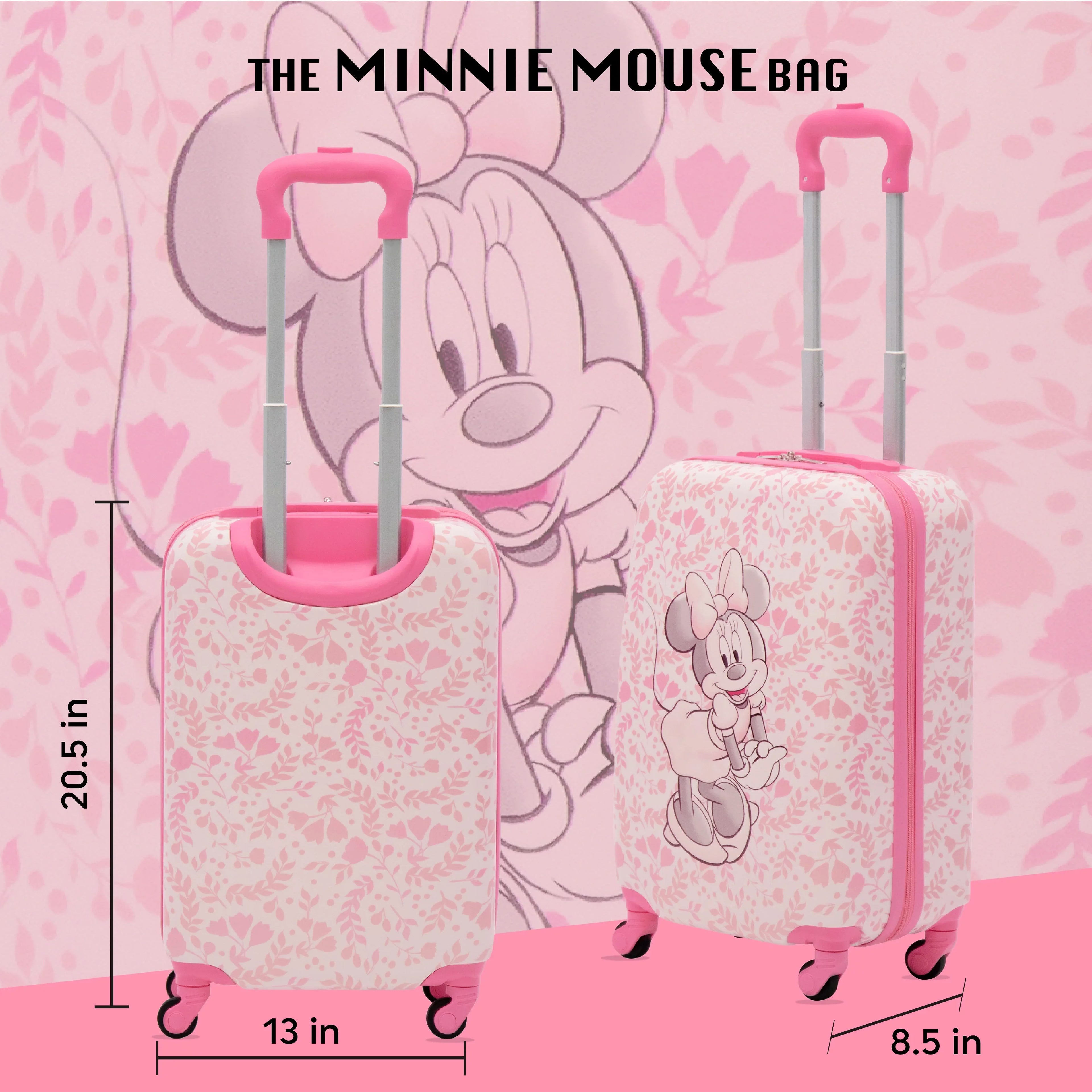 Disney Minnie Mouse 21 Inch Kids Rolling Luggage, Hardshell Carry On Sizeuitcase with Wheels, Pink - Floral