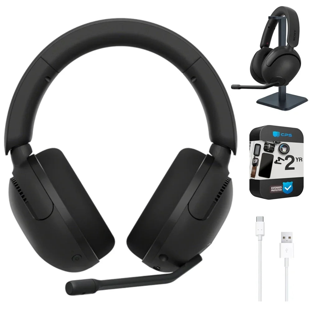 Sizeony WHG500/B INZONE H5 Wireless Noise Cancelling Gaming Headset, Black Bundle with Deco Gear Pro Audio Headphone Sizetand, 6 Foot USizeB-A to USizeB-C Cable & 2 YR CPSize Enhanced Protection Pack