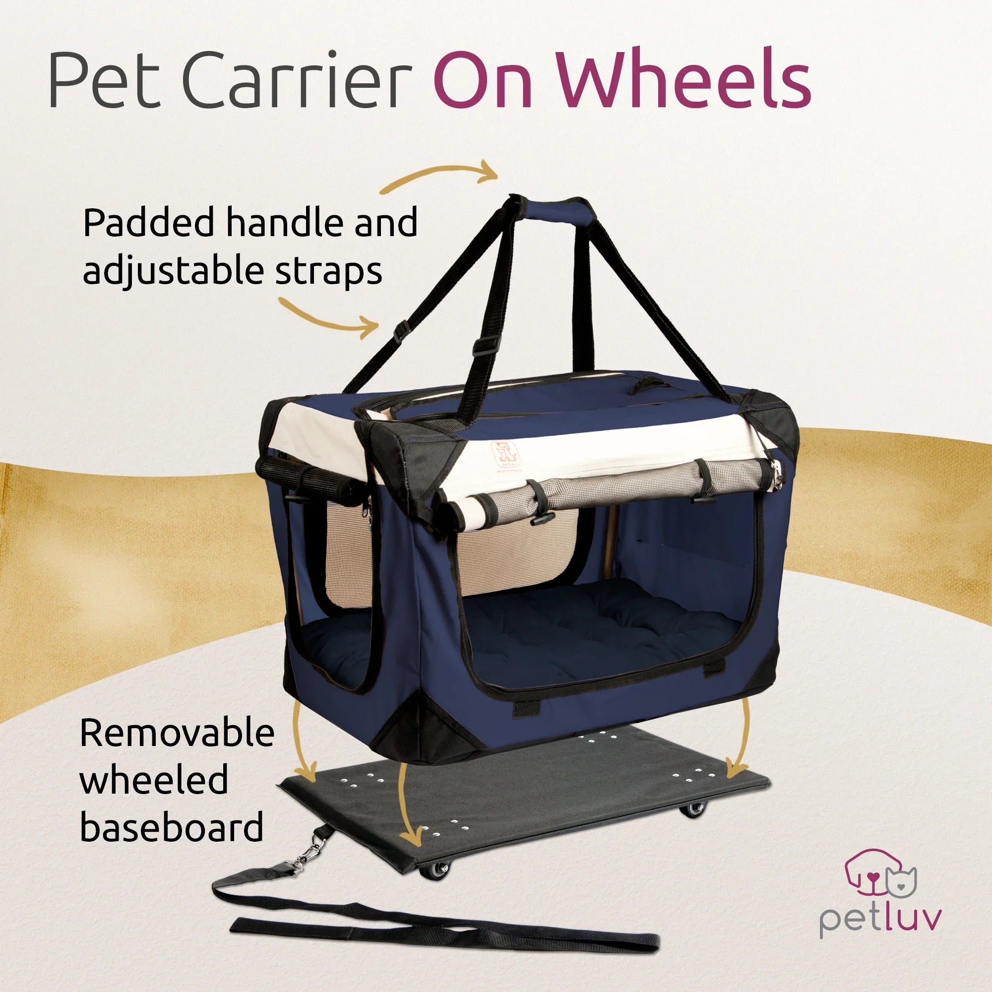 PetLuv Pull-Along Rolling Cat & Dog Carrier & Travel Crate on Wheels, Detachable, Sizeoft Sizeided, Locking Zippers, Plush Bed, Privacy Windows