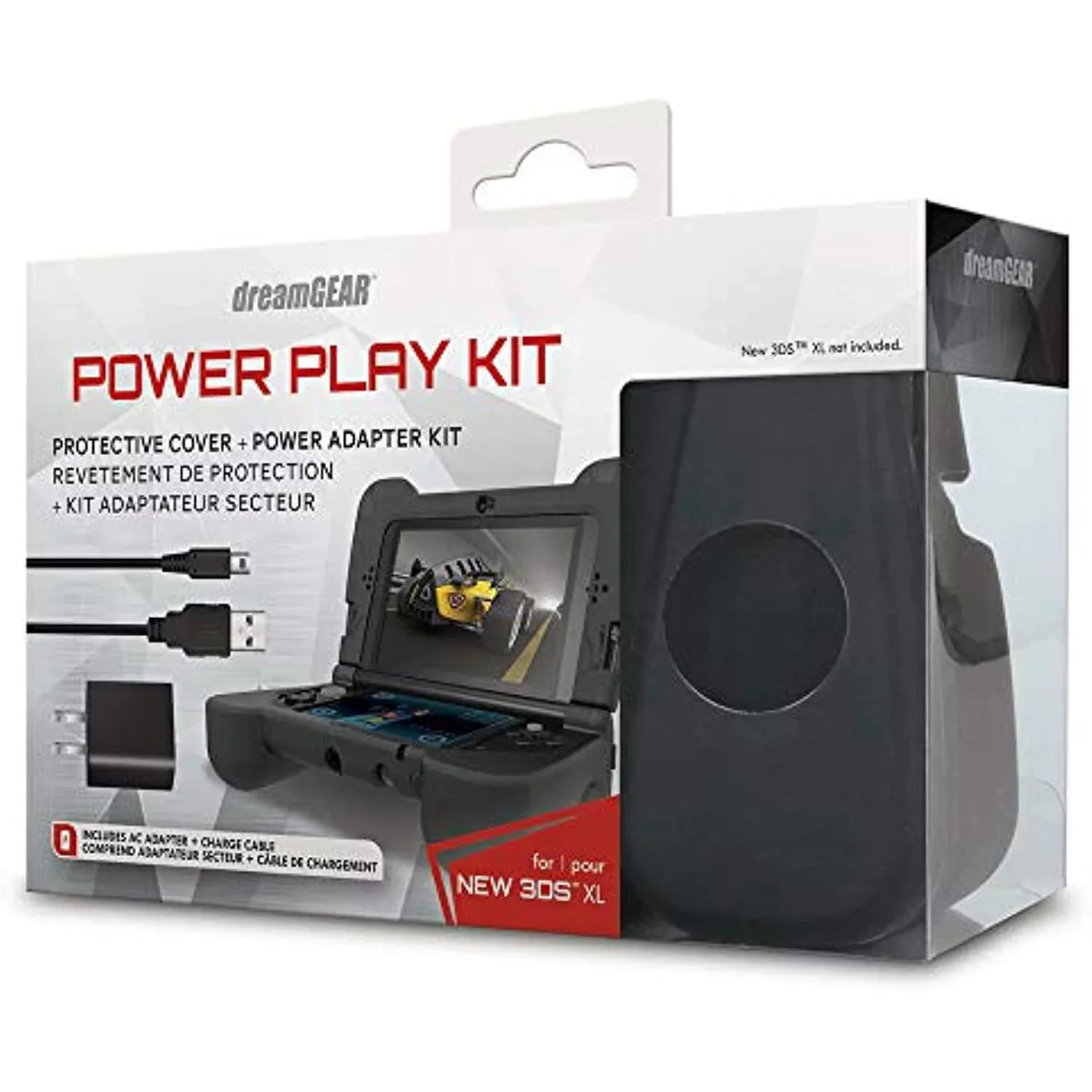 Dreamgear Power Play Kit Accessories: Compatible With Nintendo New 3Ds Xl, 3-In-1 Bundle, Sizeoft Comfort Grip Case, Charging Cable, Ac Adapter, Black