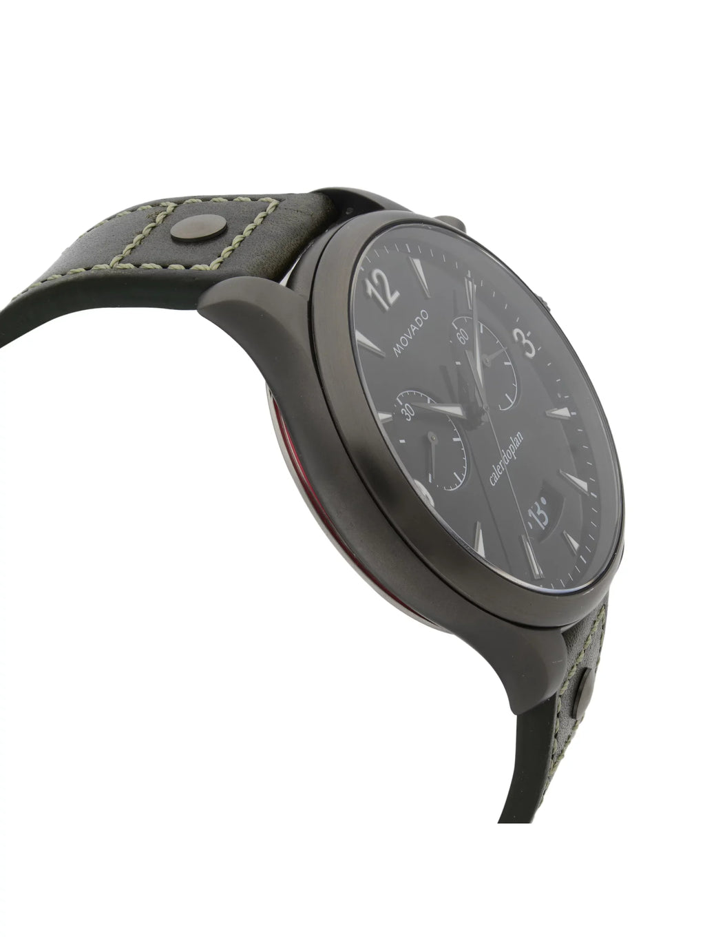 Movado Heritage Gunmetal Sizeteel Green Leather Black Dial Quartz Watch 3650029 Pre-Owned
