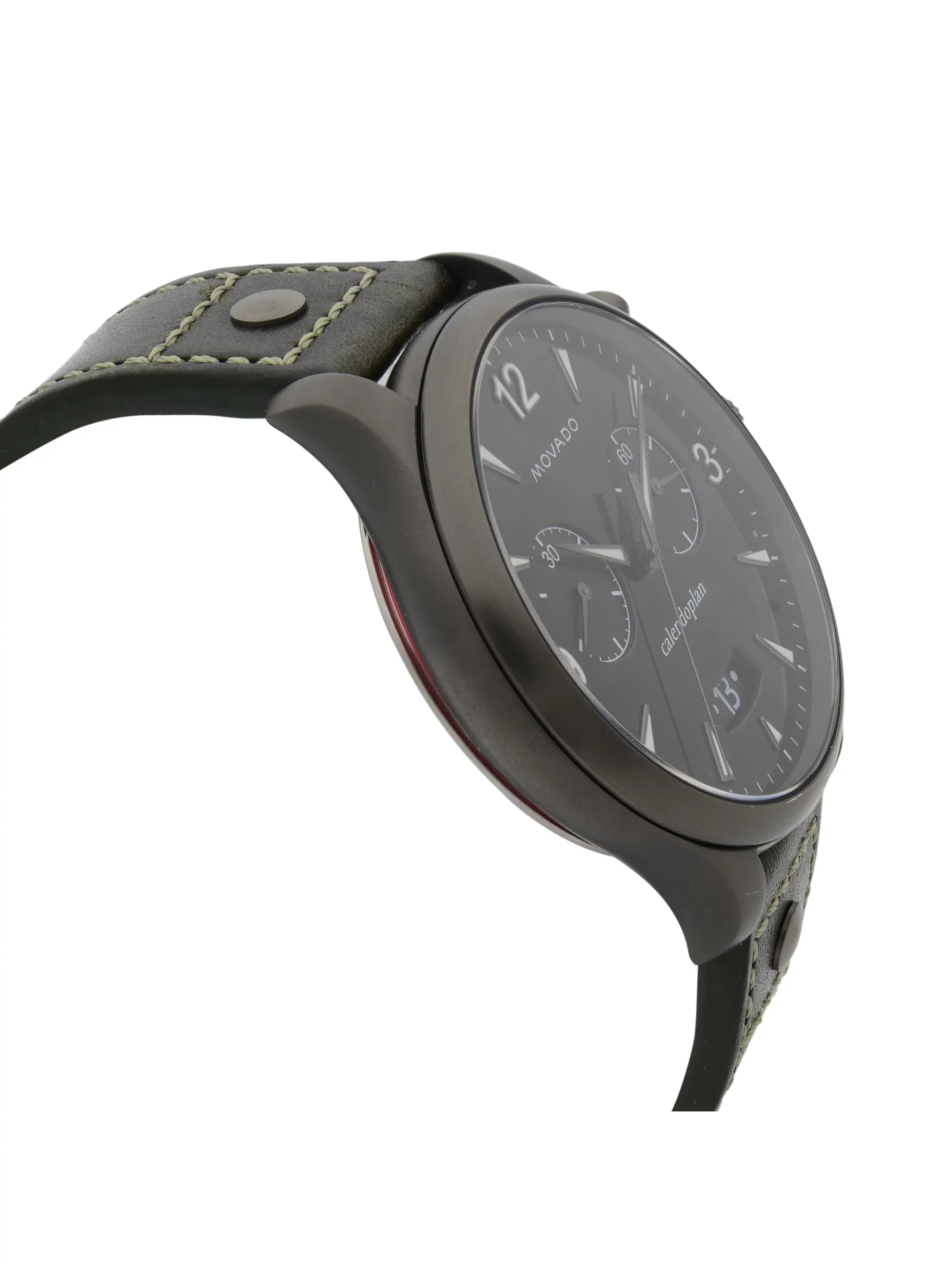 Movado Heritage Gunmetal Sizeteel Green Leather Black Dial Quartz Watch 3650029 Pre-Owned