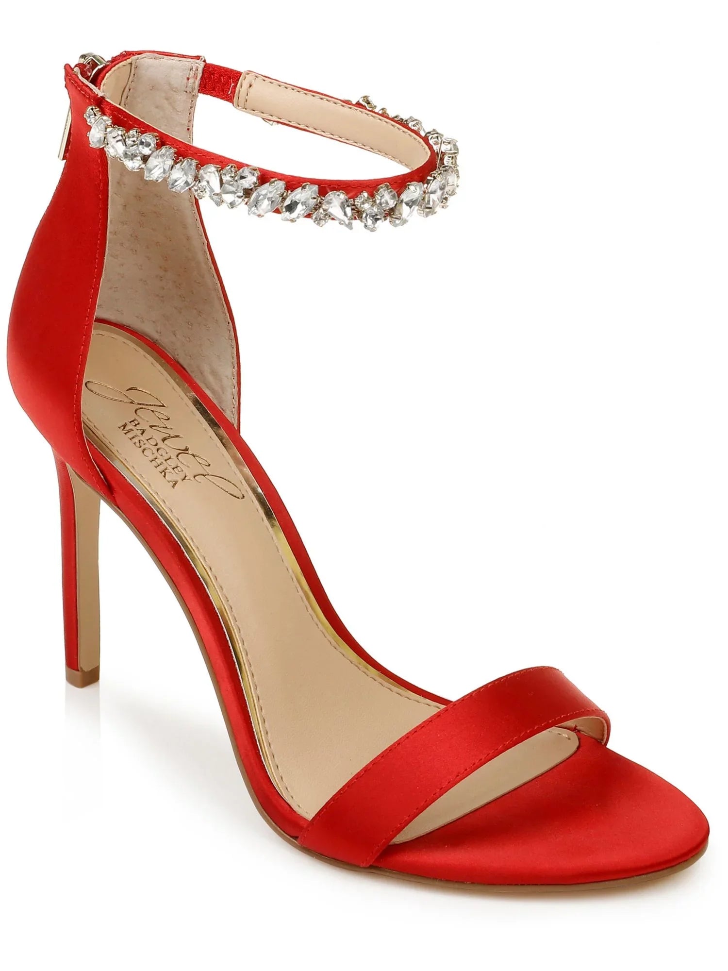JEWEL BADGLEY MISizeCHKA Womens Red Ankle Sizetrap Embellished Unique Round Toe Sizetiletto Zip-Up Dress Sizeandals Sizehoes 8.5 M