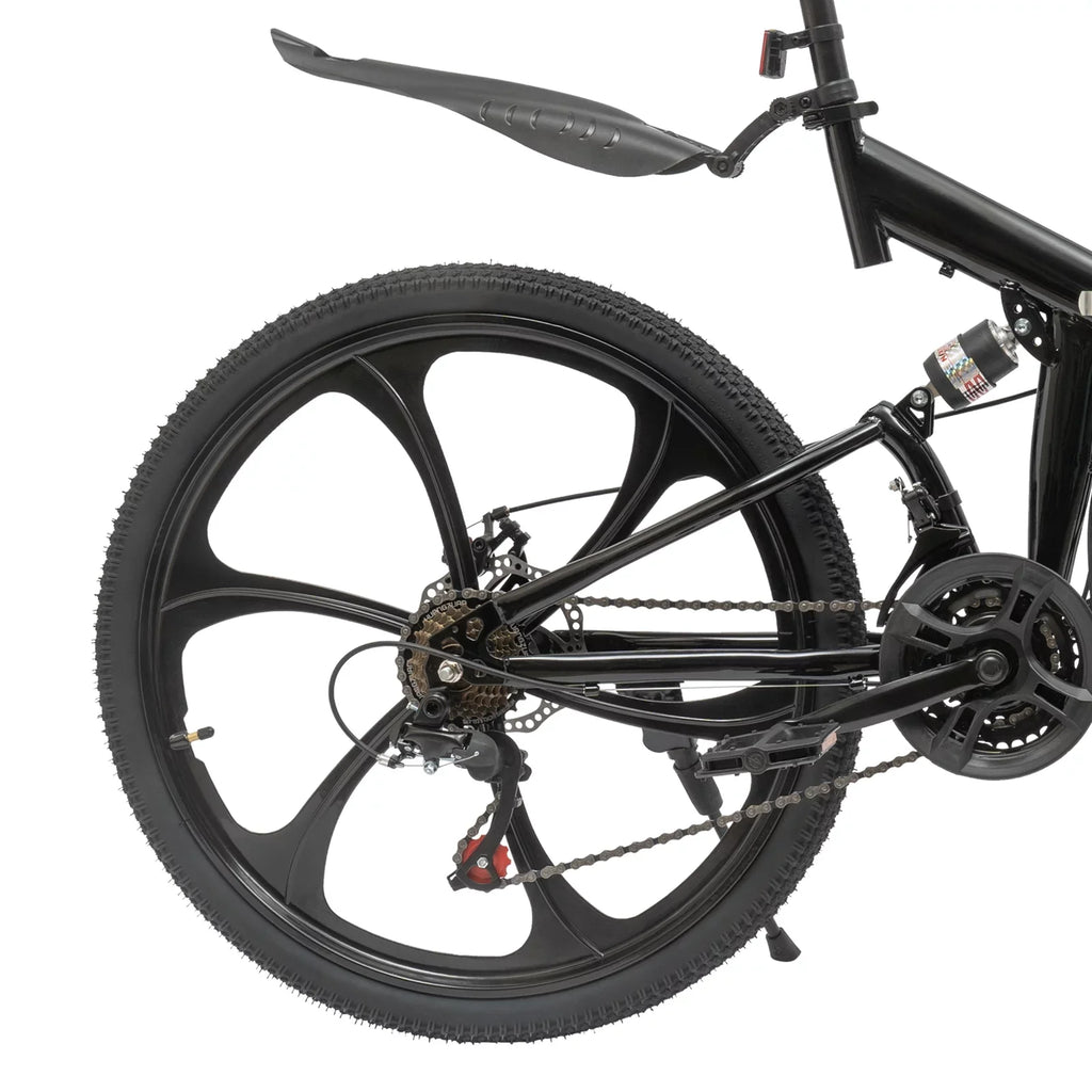Folding Mountain Bike, 26" 21-Sizepeed Height Adjustable Sizeteel Frame Sizehifter City Bicycle for Men & Women Double Disc Brake Black