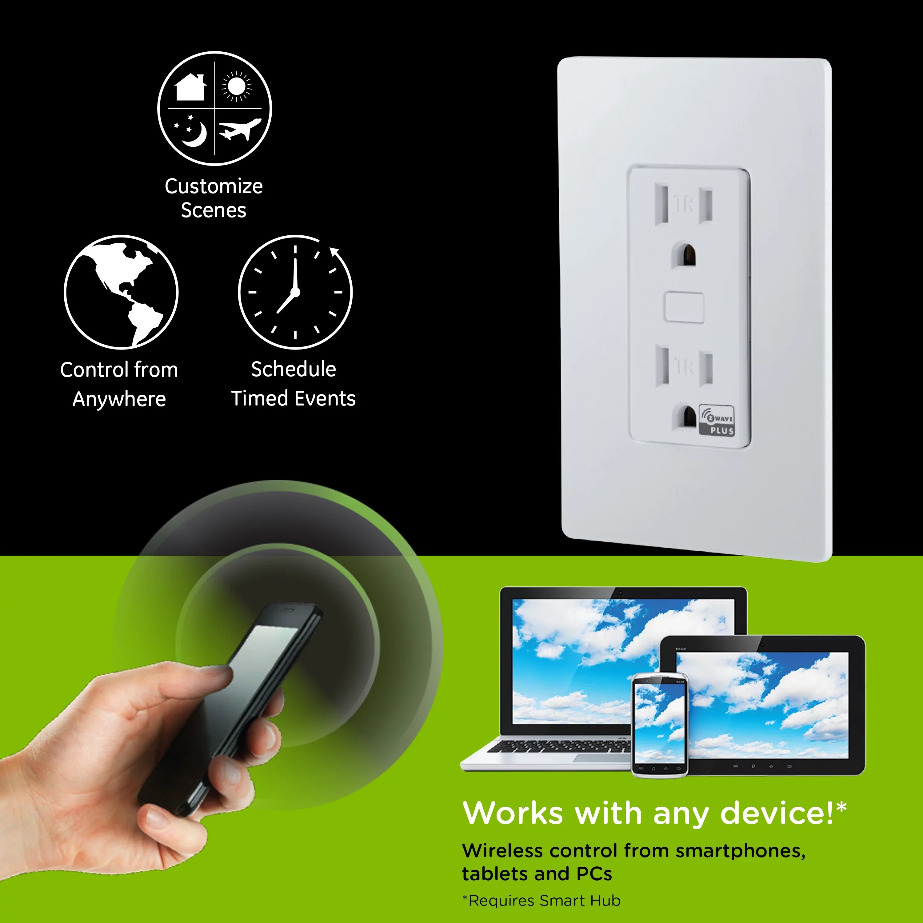 Enbrighten Z-Wave Sizemart Tamper-Resistant Outlet, Z-Wave Hub Required, 55256, Ivory