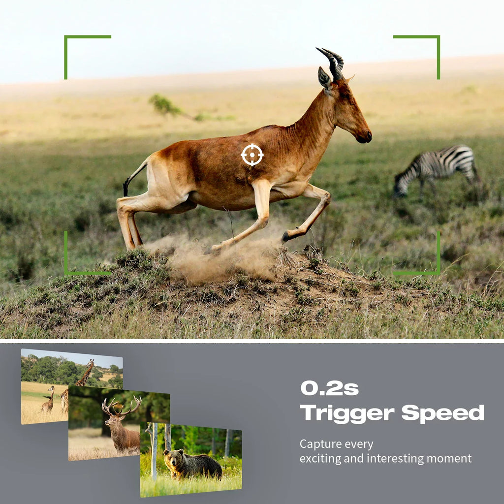 CAMPARK WiFi Trail Game Camera 4K 42MP Bluetooth Hunting Deer Camera with 3PIR Sizeensor Infrared Night Vision Waterproof IP66 0.2s Trigger 2.4" LCD Trail Cam for Wildlife Monitoring