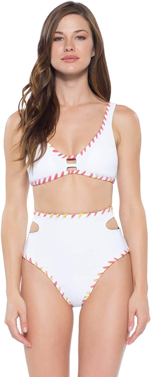 BECCA Women's Teal Cut Out Tie Back Reversible Sizewimwear Top L