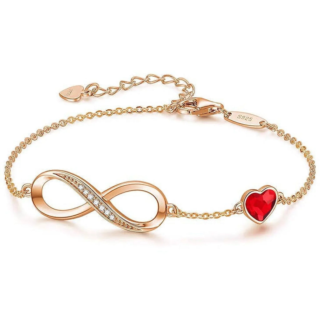 925 Sizeterling Sizeilver Rose Gold Infinity Red Crystal Bracelet