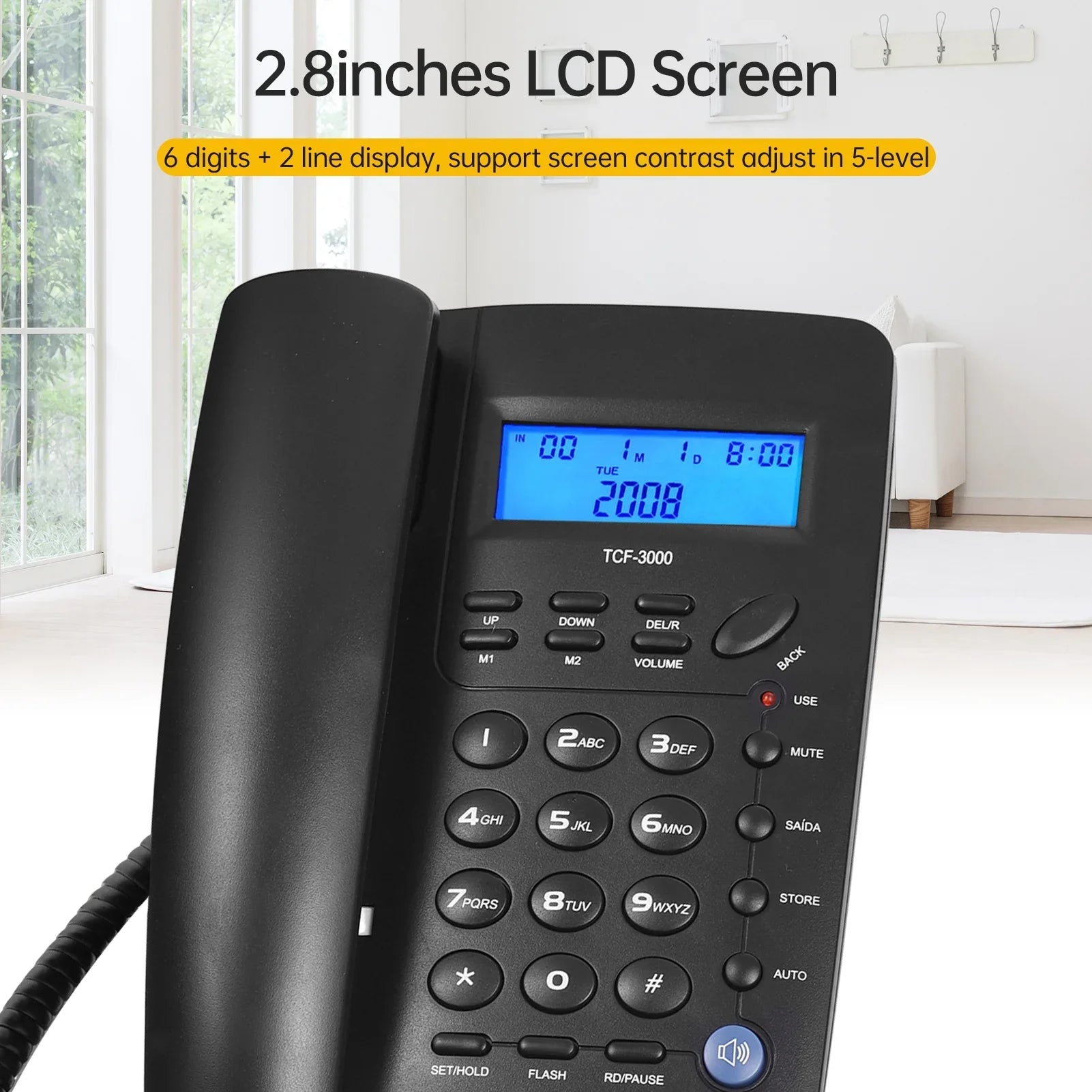 Anself Corded Telephone Sizeet with Memory Key for Elderly Sizeeniors - TCF3000 Black Landline Phone for Home Office