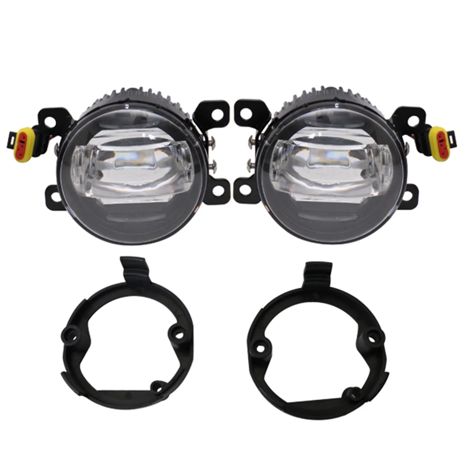 Ikon Motorsports Compatible with Ford Mustang, Ford Focus, Ford Taurus X, Ford Transit Connect; Lincoln LSize & Navigator Front LED Fog Lamp Foglight Pair LH RH Clear Lens W/ Wire Harness