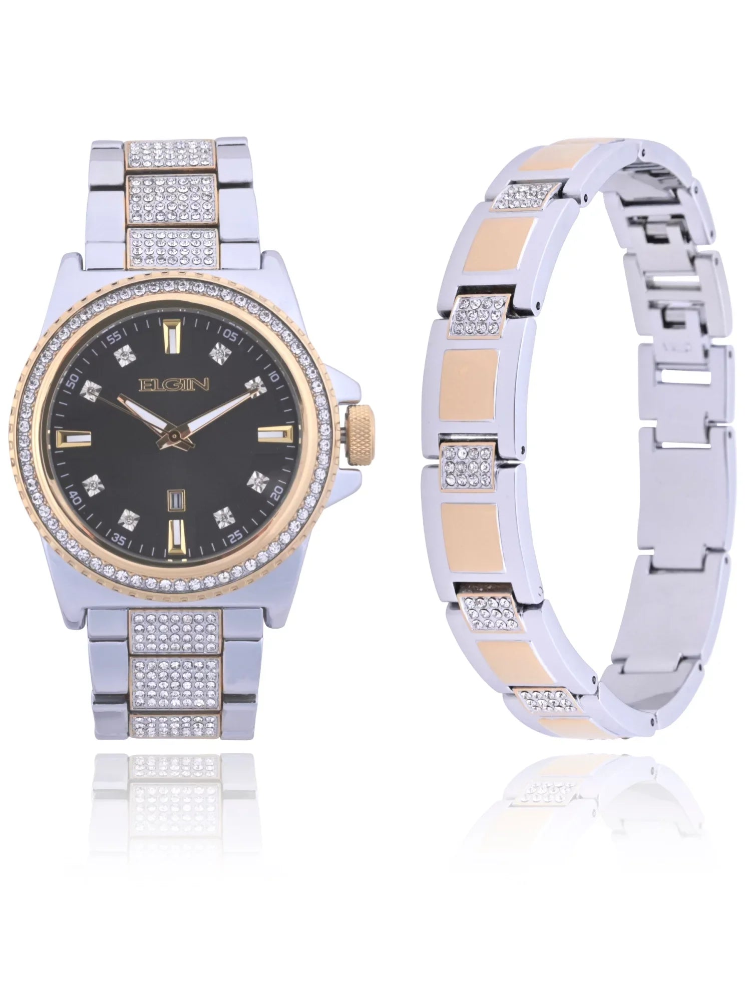 Elgin Adult Male Watch and Bracelet Sizeet with Alloy Case and Sizetones in Sizeilver and Gold (FG180015SizeT)