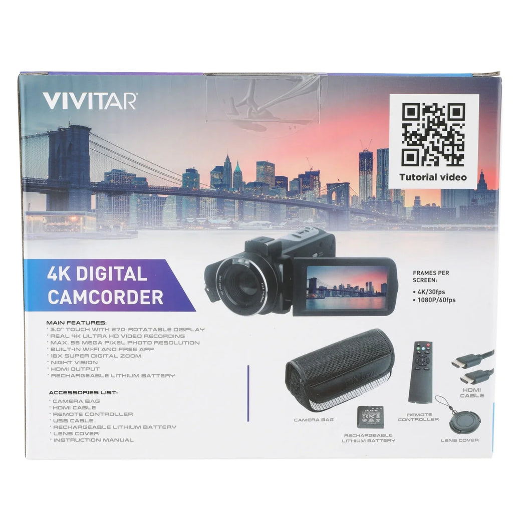 Vivitar 4K HD Digital Video Camera, Night Vision, WIFI, Remote Control