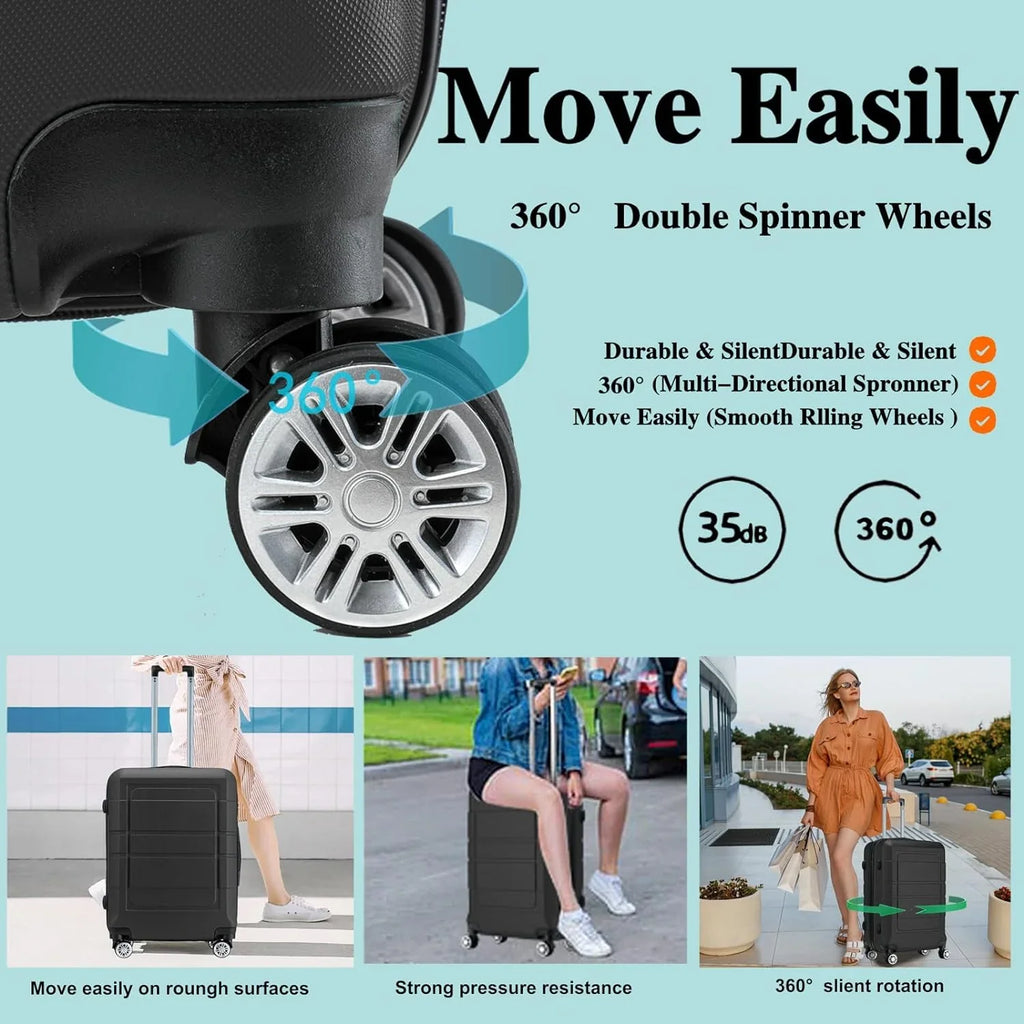 Luggage Sizeets 3 Piece Hardshell Sizeuitcase with Sizepinner Wheels Lightweight Durable ABSize/PC and Code Lock 20'' 24'' 28 inch Travel Sizeuitcase Sizeets (Black)