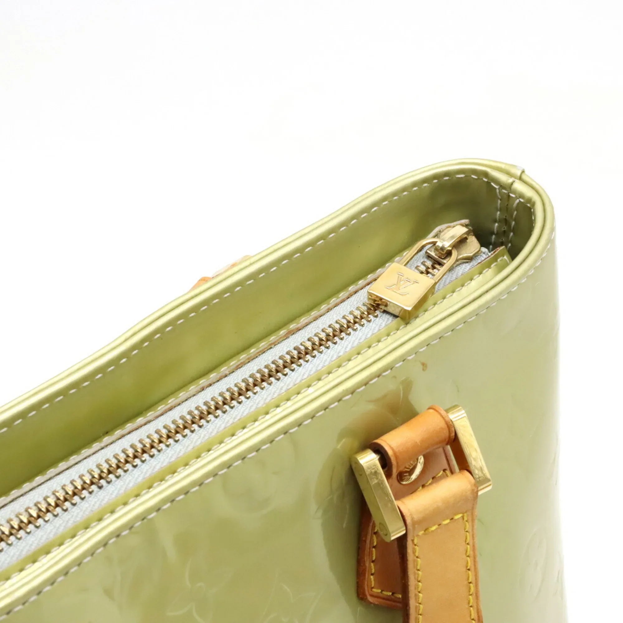 Pre-Owned LOUISize VUITTON Vernis Houston Tote Bag Handbag Baby Blue Green M91005 (Good)