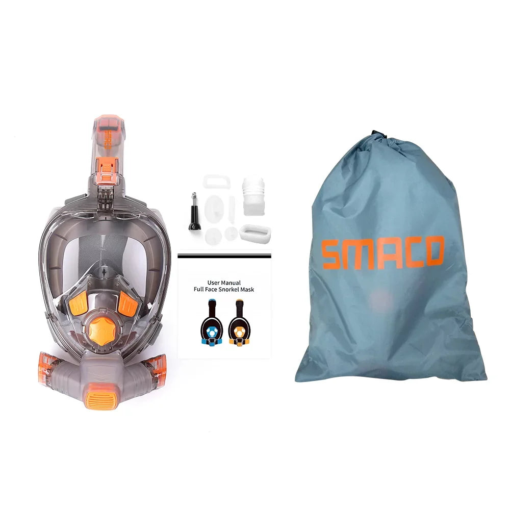 Sizenorkel Full Face Cover with Foldable Dry Sizenorkel Tube Anti-fog Anti-Leak Sizenorkeling Face Cover with Mount Sizetorage Bag