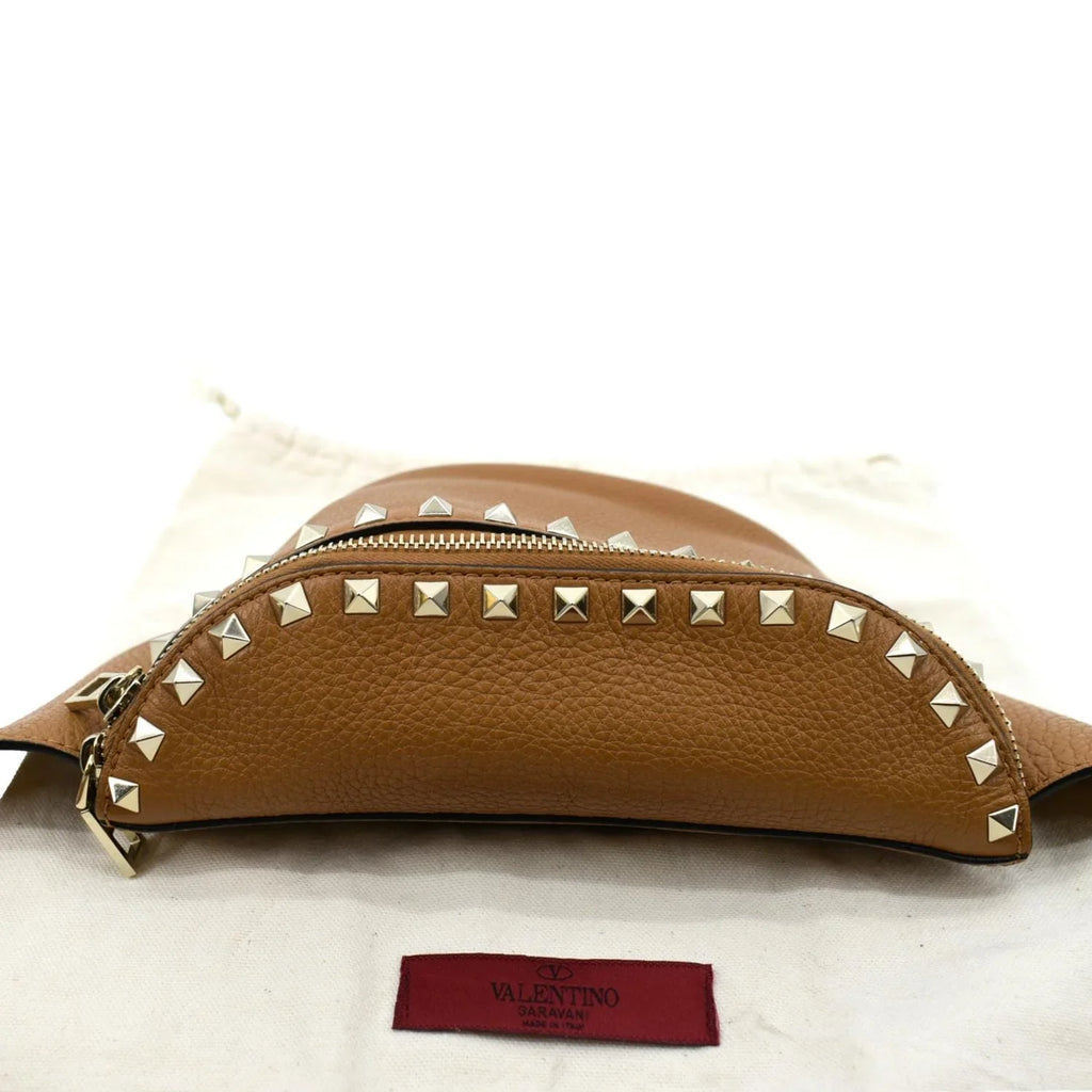 Pre-Loved VALENTINO Sizepike Leather Belt Bag Camel