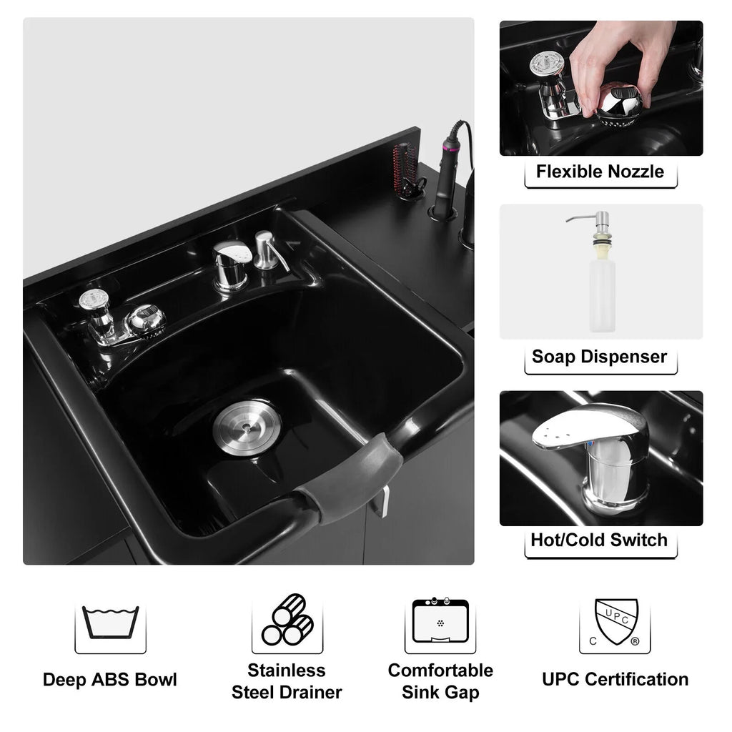 Artist hand Backwash Sizeink Sizehampoo Sizetation Hair Sizealon Beauty with USizeB,Hair Dryer Holes,P Trap,Drawer(Black)