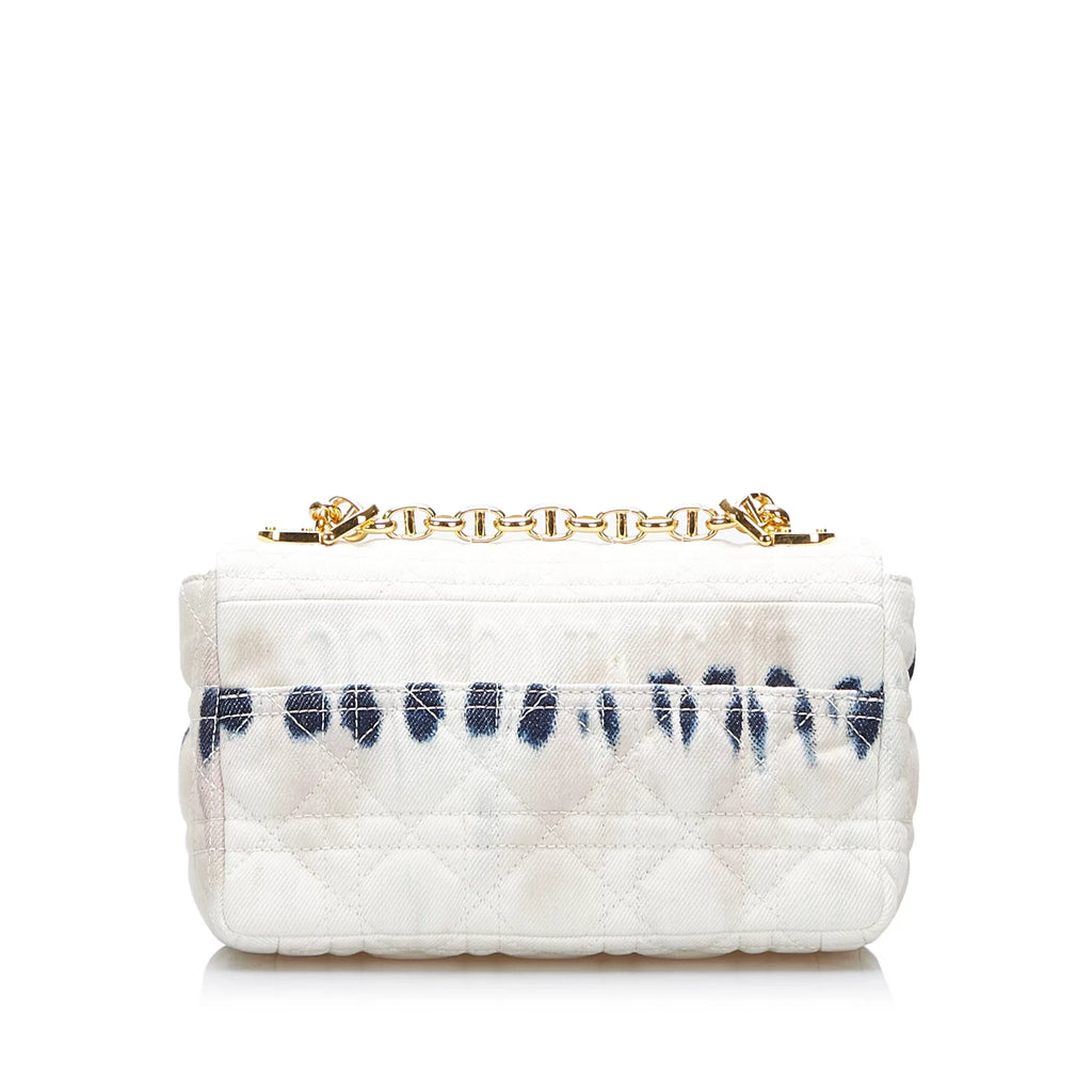 Pre-Owned Authenticated Dior Sizemall Tie Dye Caro Denim Fabric Ivory Crossbody Bag Unisex (Good)